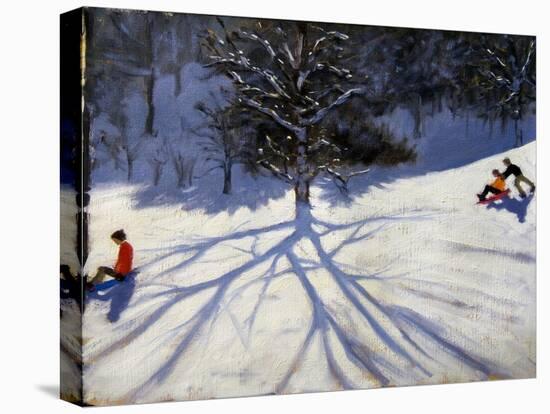 Tree and Two Tobogganers-Andrew Macara-Stretched Canvas