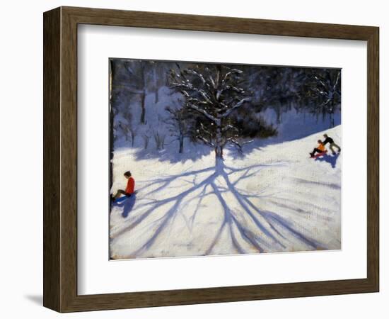 Tree and Two Tobogganers-Andrew Macara-Framed Giclee Print