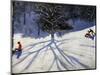 Tree and Two Tobogganers-Andrew Macara-Mounted Giclee Print