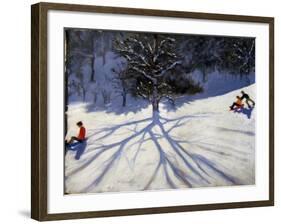 Tree and Two Tobogganers-Andrew Macara-Framed Giclee Print