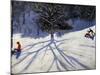 Tree and Two Tobogganers-Andrew Macara-Mounted Giclee Print