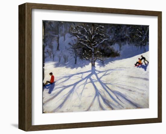Tree and Two Tobogganers-Andrew Macara-Framed Giclee Print