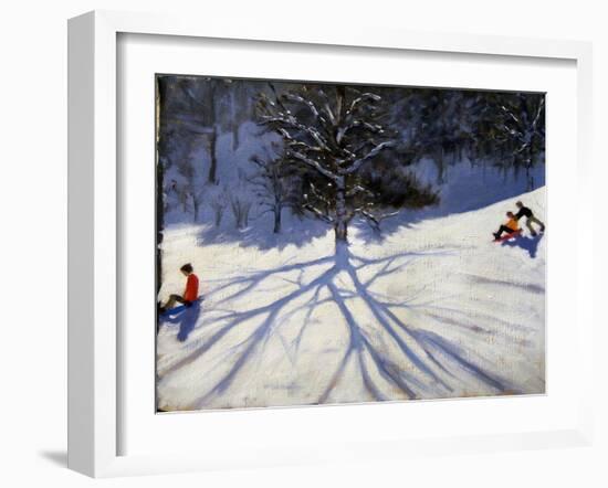 Tree and Two Tobogganers-Andrew Macara-Framed Giclee Print