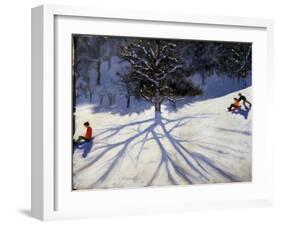 Tree and Two Tobogganers-Andrew Macara-Framed Giclee Print