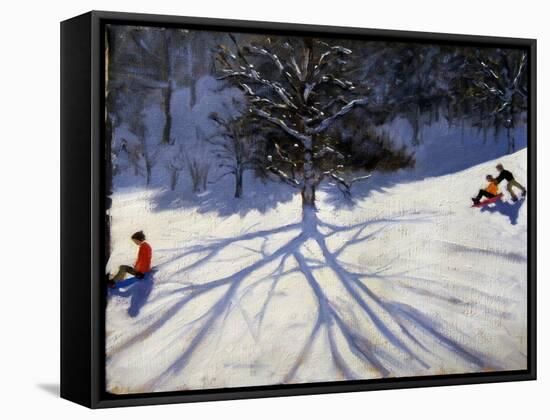 Tree and Two Tobogganers-Andrew Macara-Framed Stretched Canvas