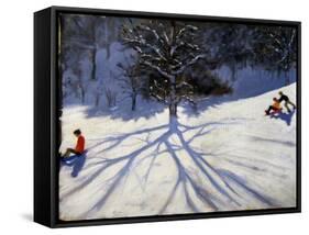 Tree and Two Tobogganers-Andrew Macara-Framed Stretched Canvas