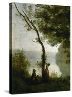 Tree and Woman, Souvenir of Mortefontaine, France-Jean-Baptiste-Camille Corot-Stretched Canvas