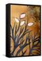 Tree Branches with Leaves on Gold Background, Hot Batik, Background Texture, Handmade on Silk, Abst-Sergey Kozienko-Framed Stretched Canvas