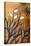 Tree Branches with Leaves on Gold Background, Hot Batik, Background Texture, Handmade on Silk, Abst-Sergey Kozienko-Stretched Canvas