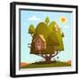 Tree House. Kids Background. Vector Illustration.-Doremi-Framed Art Print