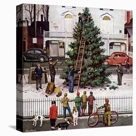 "Tree in Town Square," December 4, 1948-Stevan Dohanos-Stretched Canvas