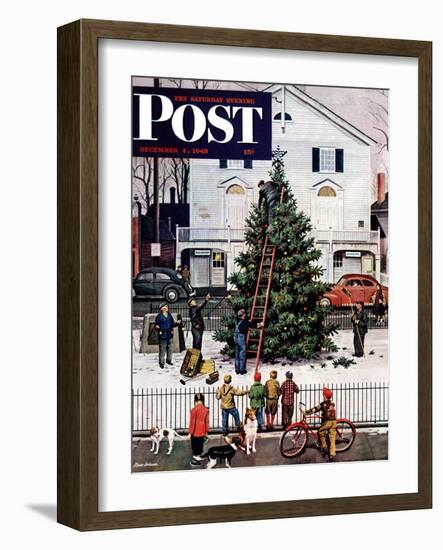 "Tree in Town Square," Saturday Evening Post Cover, December 4, 1948-Stevan Dohanos-Framed Giclee Print
