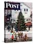 "Tree in Town Square," Saturday Evening Post Cover, December 4, 1948-Stevan Dohanos-Stretched Canvas