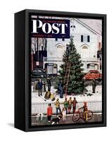 "Tree in Town Square," Saturday Evening Post Cover, December 4, 1948-Stevan Dohanos-Framed Stretched Canvas