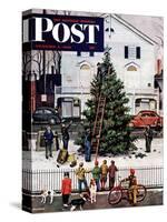 "Tree in Town Square," Saturday Evening Post Cover, December 4, 1948-Stevan Dohanos-Stretched Canvas