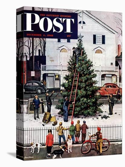 "Tree in Town Square," Saturday Evening Post Cover, December 4, 1948-Stevan Dohanos-Stretched Canvas