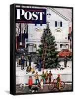 "Tree in Town Square," Saturday Evening Post Cover, December 4, 1948-Stevan Dohanos-Framed Stretched Canvas