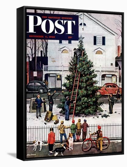 "Tree in Town Square," Saturday Evening Post Cover, December 4, 1948-Stevan Dohanos-Framed Stretched Canvas