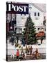 "Tree in Town Square," Saturday Evening Post Cover, December 4, 1948-Stevan Dohanos-Stretched Canvas