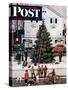 "Tree in Town Square," Saturday Evening Post Cover, December 4, 1948-Stevan Dohanos-Stretched Canvas