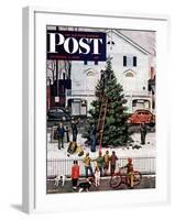 "Tree in Town Square," Saturday Evening Post Cover, December 4, 1948-Stevan Dohanos-Framed Giclee Print