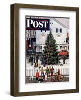 "Tree in Town Square," Saturday Evening Post Cover, December 4, 1948-Stevan Dohanos-Framed Giclee Print