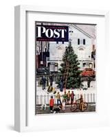 "Tree in Town Square," Saturday Evening Post Cover, December 4, 1948-Stevan Dohanos-Framed Giclee Print