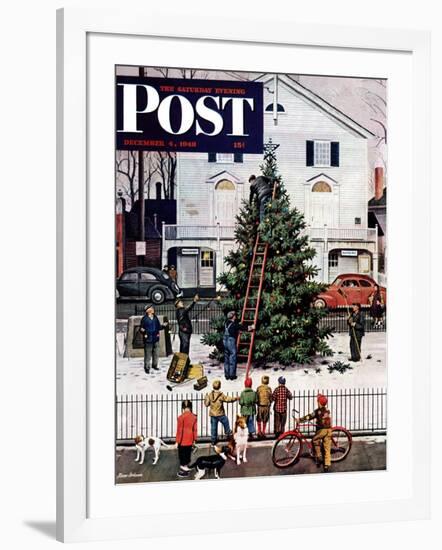 "Tree in Town Square," Saturday Evening Post Cover, December 4, 1948-Stevan Dohanos-Framed Giclee Print