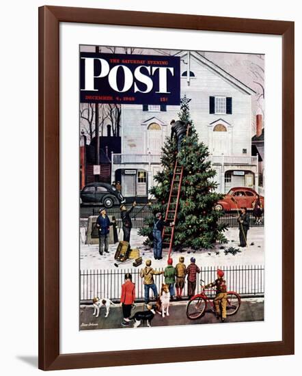 "Tree in Town Square," Saturday Evening Post Cover, December 4, 1948-Stevan Dohanos-Framed Giclee Print