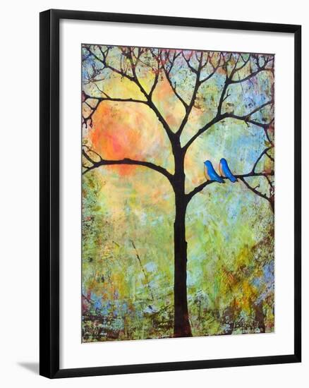 Tree Print Art Birds Sunshine Bluebirds-Blenda Tyvoll-Framed Art Print