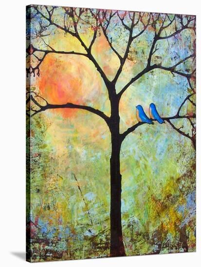 Tree Print Art Birds Sunshine Bluebirds-Blenda Tyvoll-Stretched Canvas