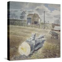 Tree Trunk and Wheelbarrow-Eric Ravilious-Stretched Canvas