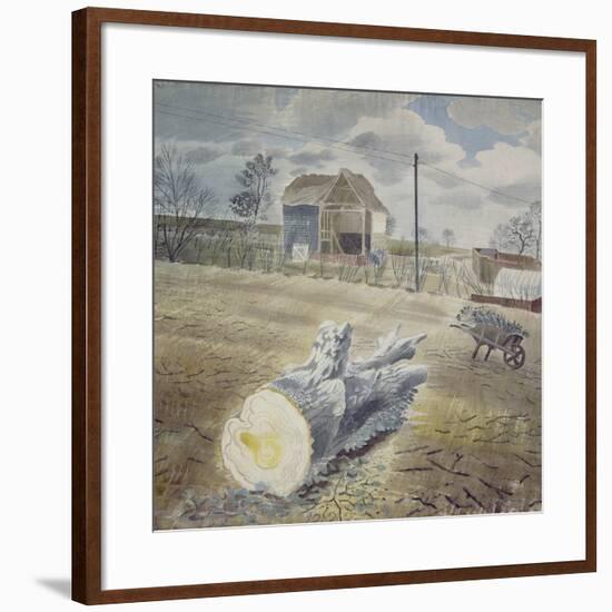 Tree Trunk and Wheelbarrow-Eric Ravilious-Framed Giclee Print