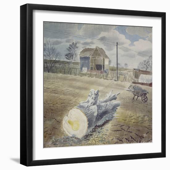 Tree Trunk and Wheelbarrow-Eric Ravilious-Framed Giclee Print