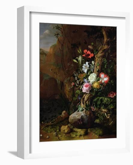 Tree Trunk Surrounded by Flowers, Butterflies and Animals, 1685-Rachel Ruysch-Framed Premium Giclee Print