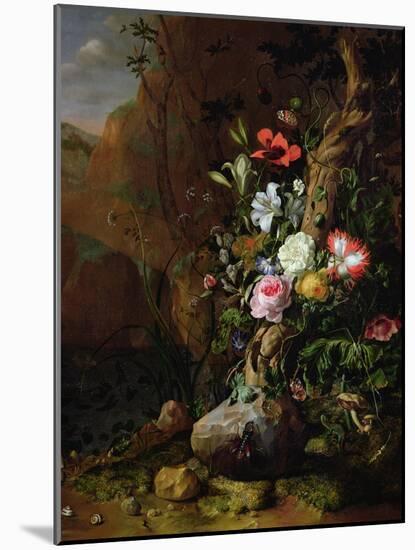 Tree Trunk Surrounded by Flowers, Butterflies and Animals, 1685-Rachel Ruysch-Mounted Premium Giclee Print