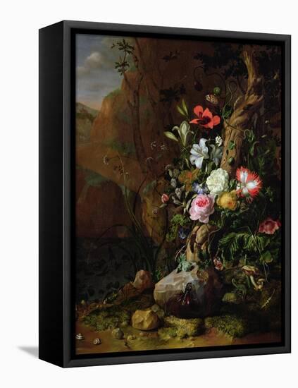 Tree Trunk Surrounded by Flowers, Butterflies and Animals, 1685-Rachel Ruysch-Framed Stretched Canvas
