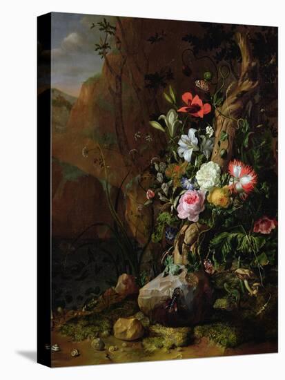 Tree Trunk Surrounded by Flowers, Butterflies and Animals, 1685-Rachel Ruysch-Stretched Canvas