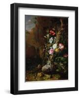 Tree Trunk Surrounded by Flowers, Butterflies and Animals, 1685-Rachel Ruysch-Framed Giclee Print