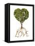 Tree with Foliage in the Shape of a Heart with Roots as Text Love-null-Framed Stretched Canvas