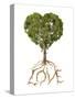 Tree with Foliage in the Shape of a Heart with Roots as Text Love-null-Stretched Canvas
