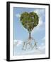 Tree with Foliage in the Shape of a Heart with Roots as Text Love-null-Framed Art Print