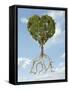 Tree with Foliage in the Shape of a Heart with Roots as Text Love-null-Framed Stretched Canvas