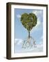 Tree with Foliage in the Shape of a Heart with Roots as Text Love-null-Framed Art Print