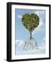 Tree with Foliage in the Shape of a Heart with Roots as Text Love-null-Framed Art Print