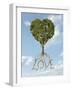 Tree with Foliage in the Shape of a Heart with Roots as Text Love-null-Framed Art Print