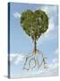 Tree with Foliage in the Shape of a Heart with Roots as Text Love-null-Stretched Canvas