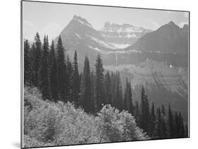 Trees And Bushes In Foreground Mountains In Bkgd "In Glacier National Park" Montana. 1933-1942-Ansel Adams-Mounted Art Print
