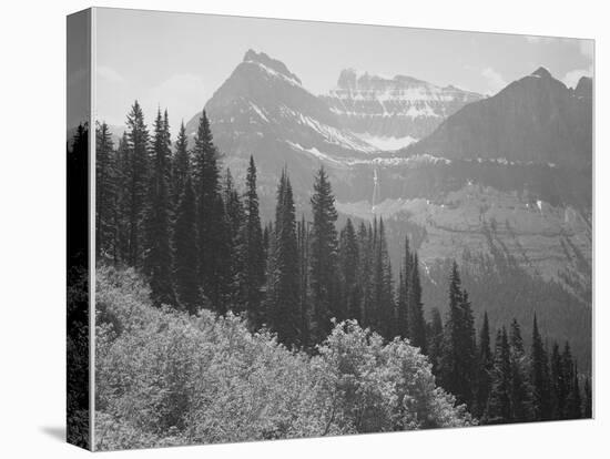 Trees And Bushes In Foreground Mountains In Bkgd "In Glacier National Park" Montana. 1933-1942-Ansel Adams-Stretched Canvas