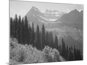 Trees And Bushes In Foreground Mountains In Bkgd "In Glacier National Park" Montana. 1933-1942-Ansel Adams-Mounted Art Print